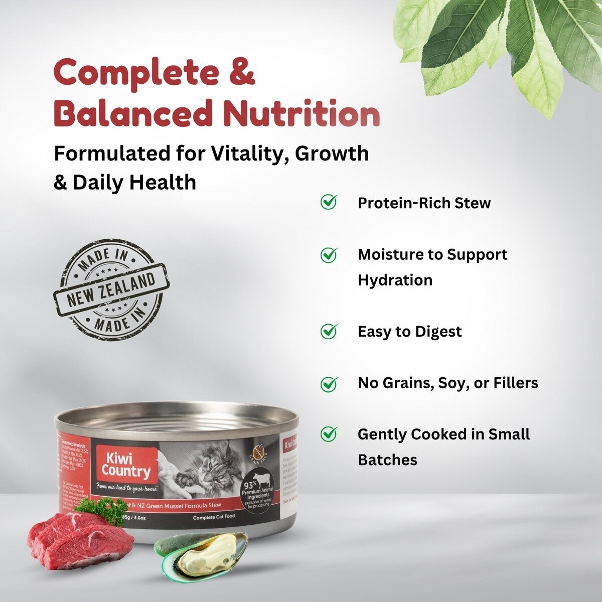 Kiwi Country Beef & NZ Green Mussel Wet Cat Food 24ea/3 oz - Talis Us