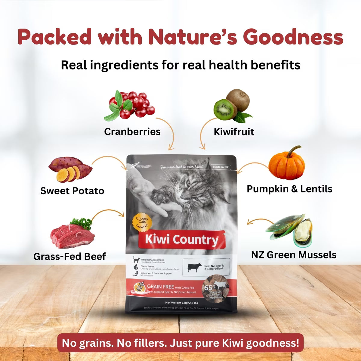 Kiwi Country grain free beef cat food with cranberries and sweet potatoes for healthy cat nutrition