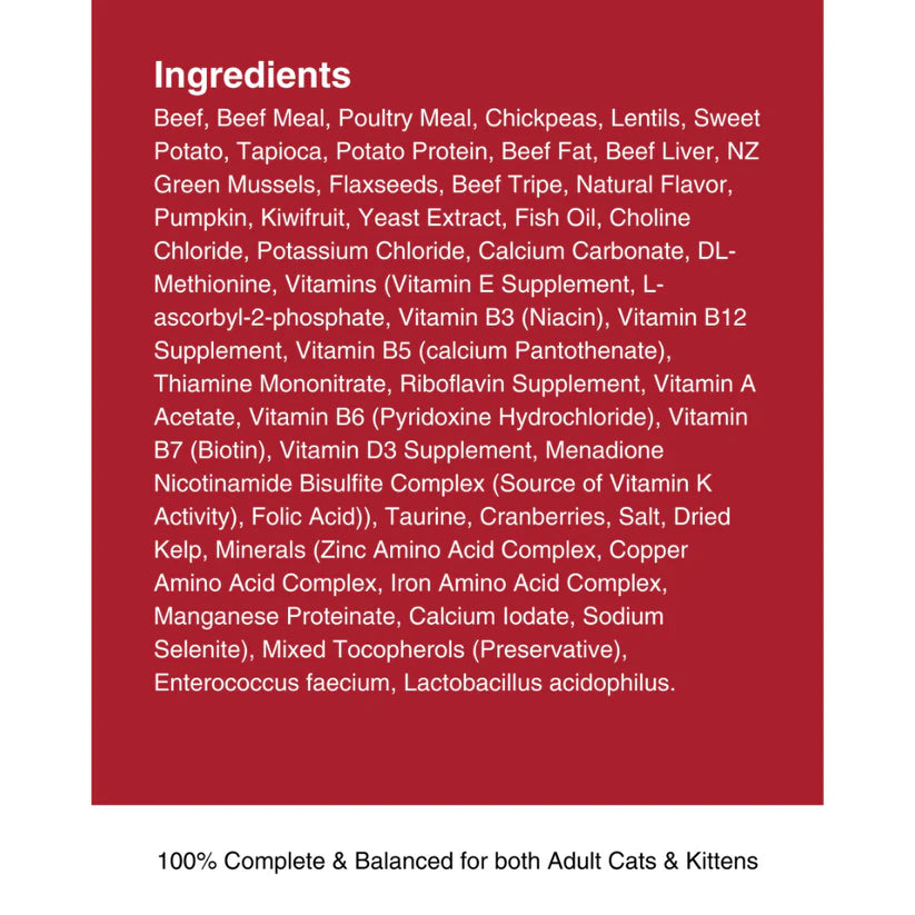 Kiwi Country grain free beef cat food with high-quality ingredients for adult cats and kittens