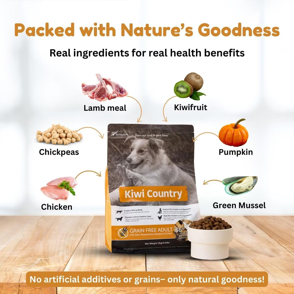 Kiwi Country grain free chicken dog food with real ingredients for healthy dog meals