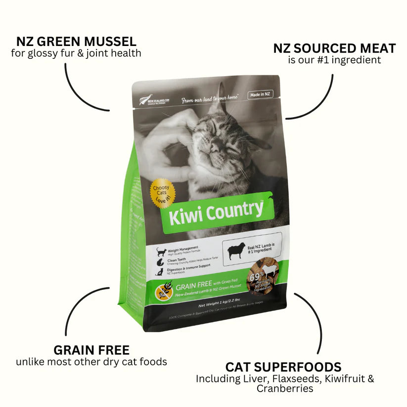 Kiwi Country Grain Free Lamb Cat Food for healthy cats with superfoods and NZ sourced meat