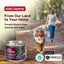 Kiwi Country grain free wet dog food in a tin with a running dog in a forest background