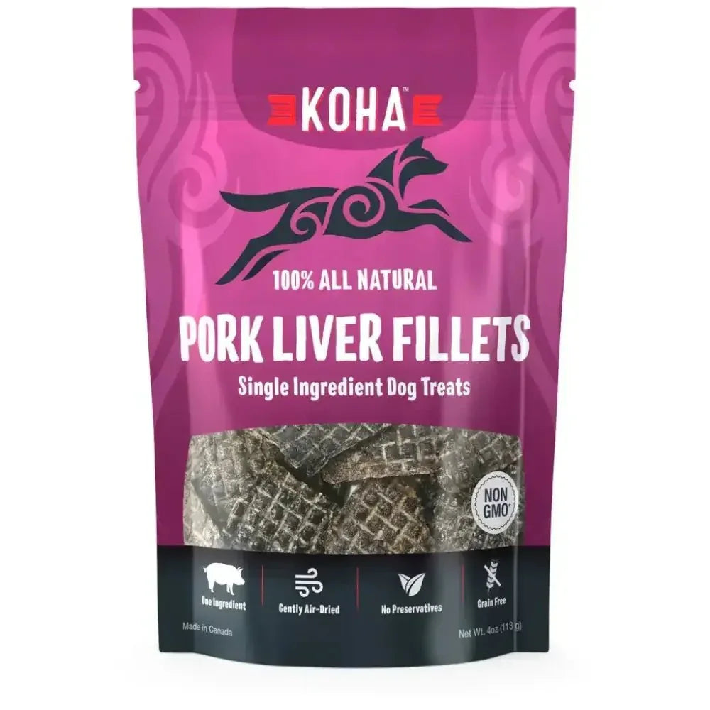 KOHA Air Dried Single Ingredient Pork Liver Fillets Dog Treats, 4oz - Talis Us