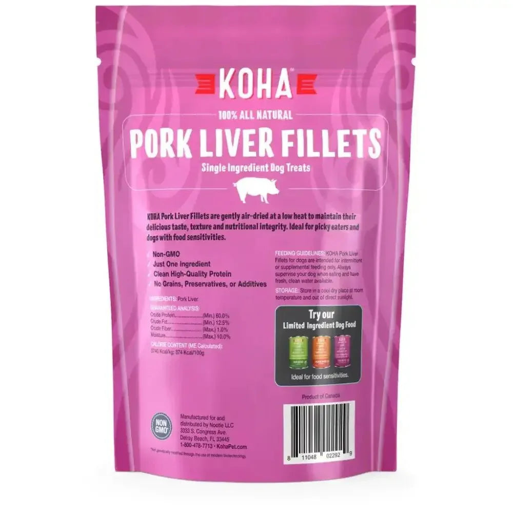 KOHA Air Dried Single Ingredient Pork Liver Fillets Dog Treats, 4oz - Talis Us
