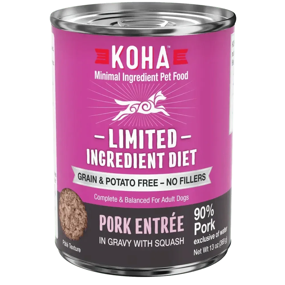 KOHA Limited Ingredient Diet Pork Entrée Wet Dog Food 13oz Cans Case of 12 - Talis Us