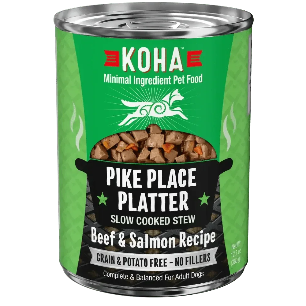 KOHA Pike Place Platter Slow Cooked Stew Beef & Salmon Recipe for Dogs 12.7oz Cans Case of 12 - Talis Us