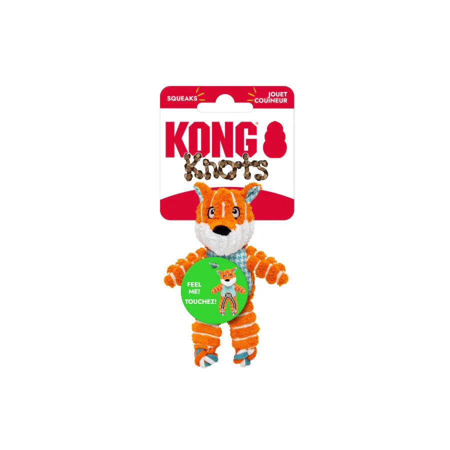 Kong Floppy Knots Fox dog toy in orange with squeakers for playful dogs
