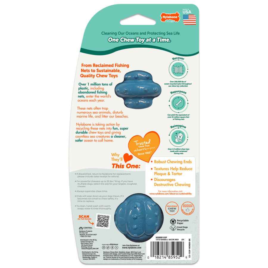 Nylabone Power Chew Love Our Oceans Barbell Dog Chew Toy