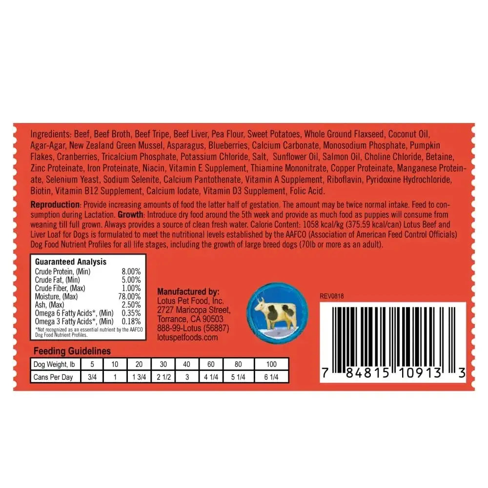 Lotus Grain-Free Beef Loaf Canned Dog Food, 12/12.5oz Lotus