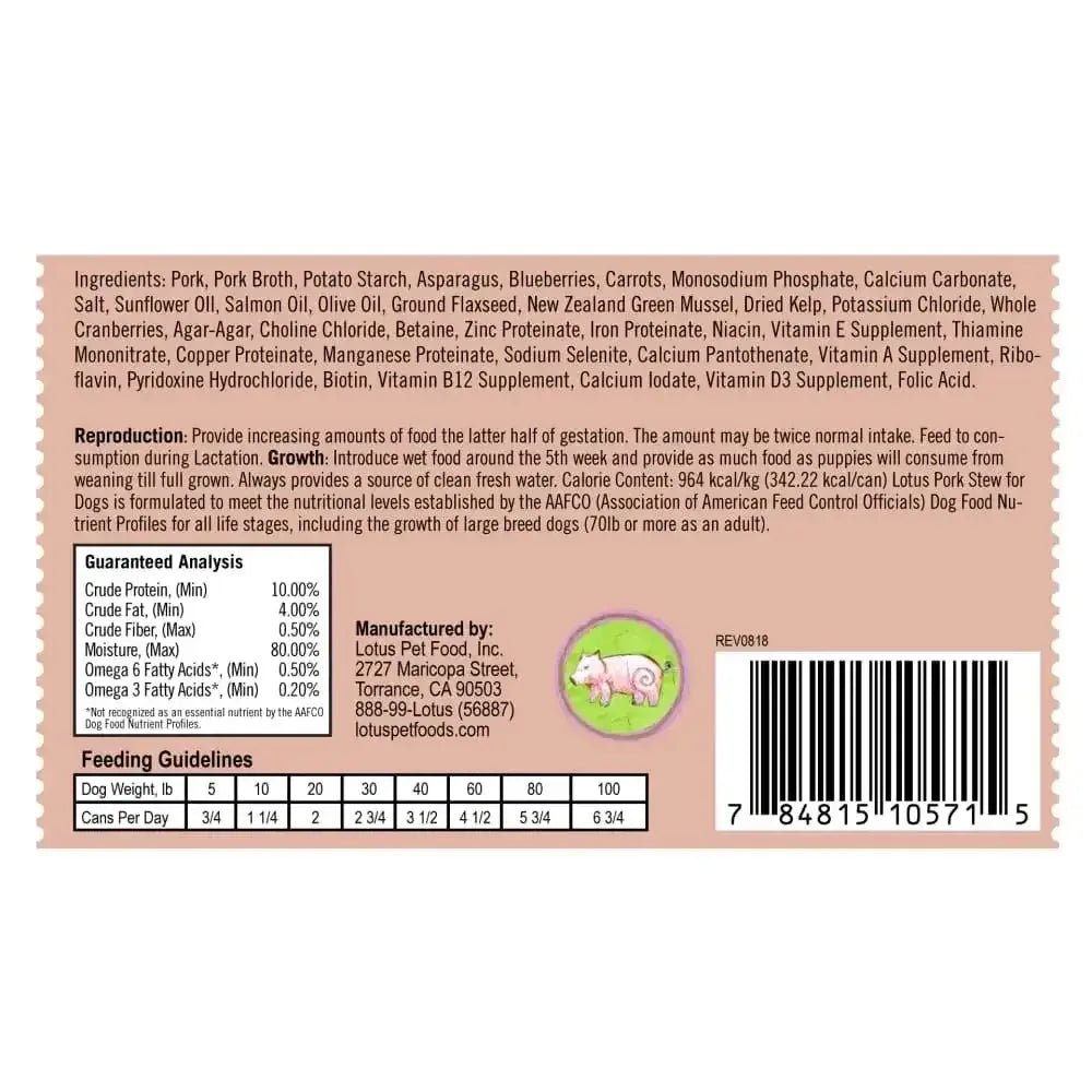 Lotus Pork Stew Grain - Free Canned Dog Food - Talis Us