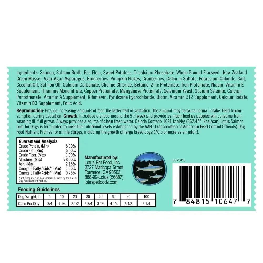 Lotus Salmon Loaf Grain - Free Canned Dog Food 12/12.5oz - Talis Us