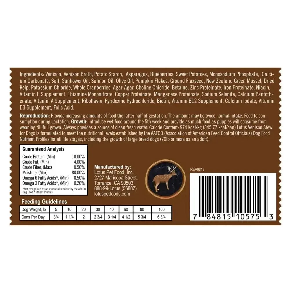 Lotus Venison Stew Grain - Free Canned Dog Food - Talis Us
