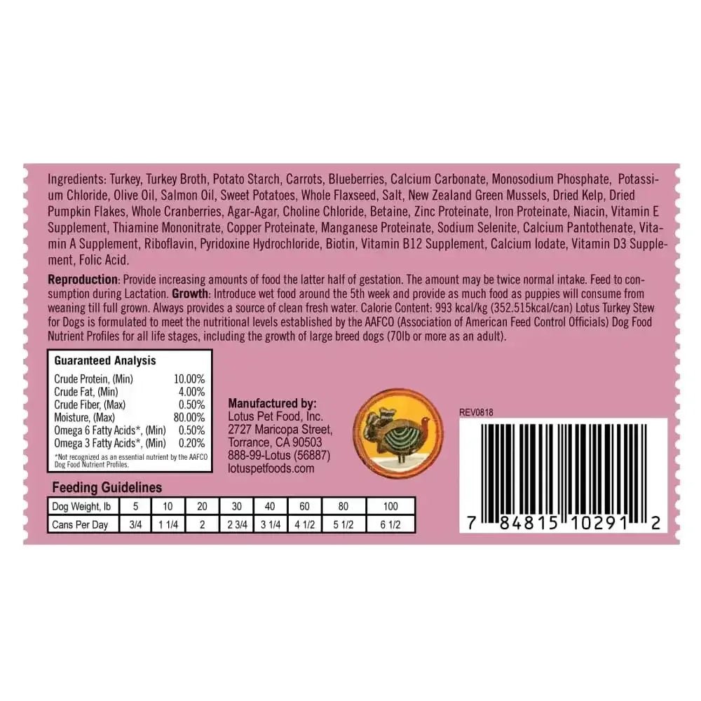 Lotus Wholesome Turkey Stew Grain - Free Canned Dog Food - Talis Us