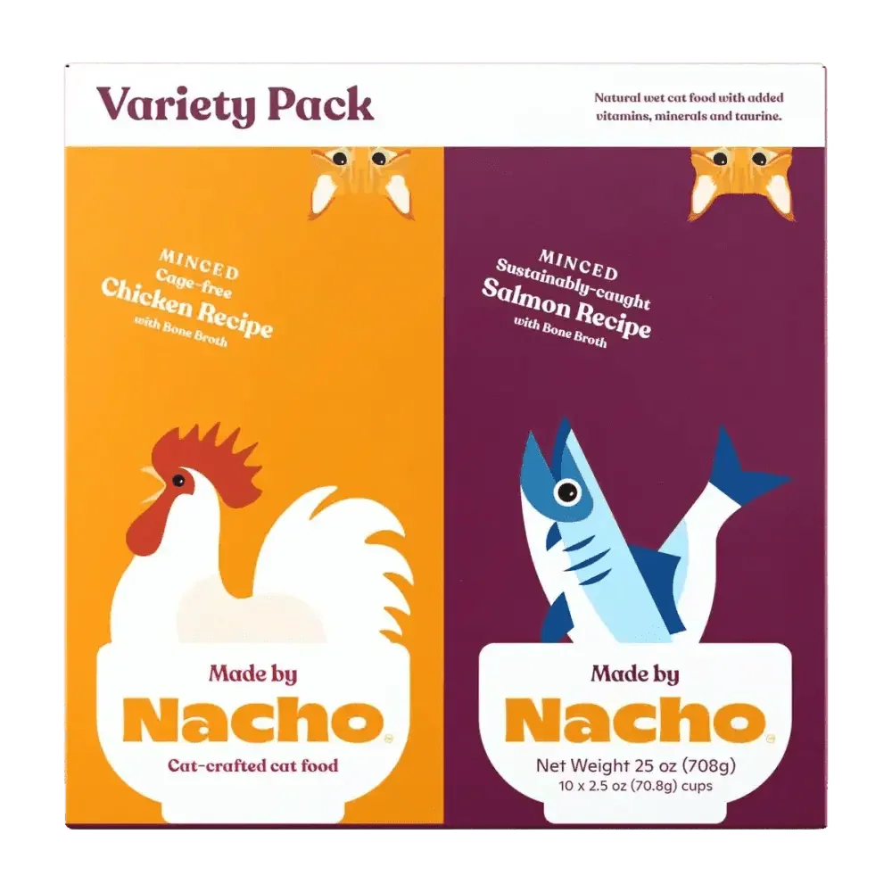 Made by Nacho Minced in Bone Broth Cat Food Cups Variety Pack 10 ct, 25 oz - Talis Us