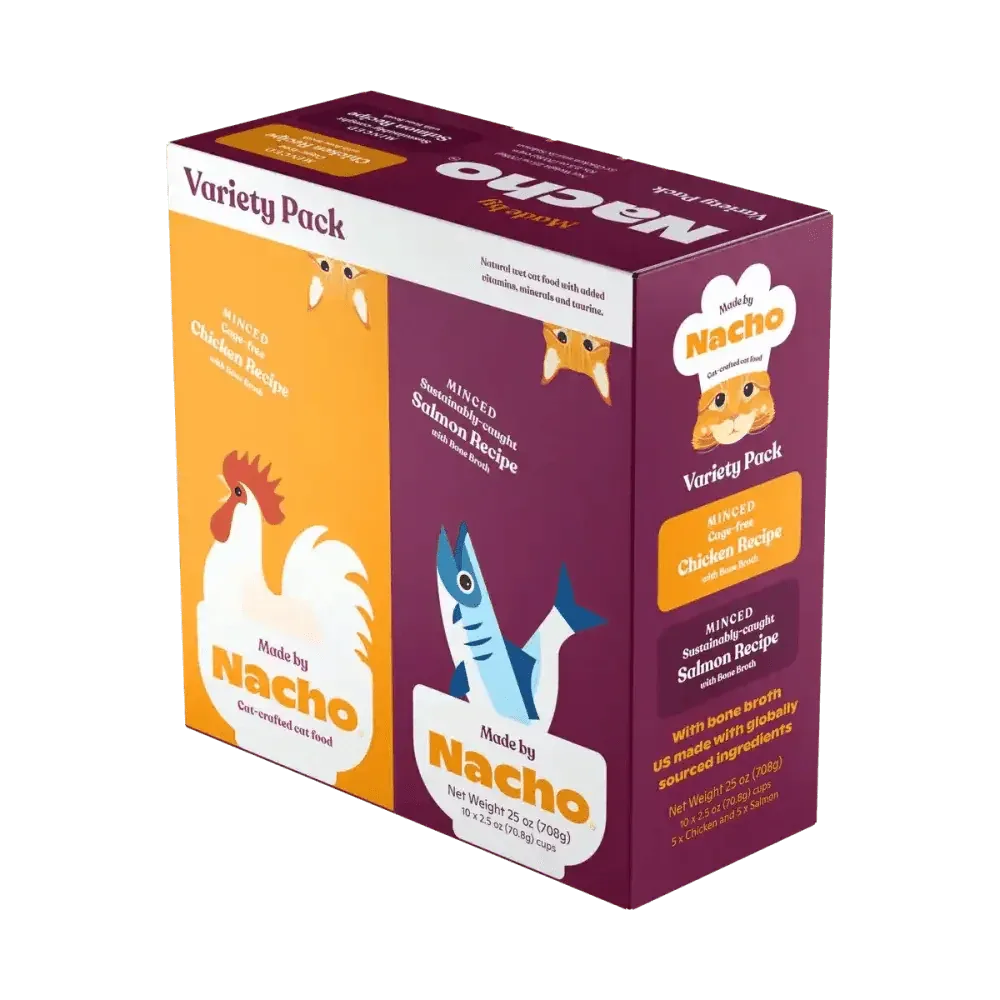 Made by Nacho Minced in Bone Broth Cat Food Cups Variety Pack 10 ct, 25 oz - Talis Us