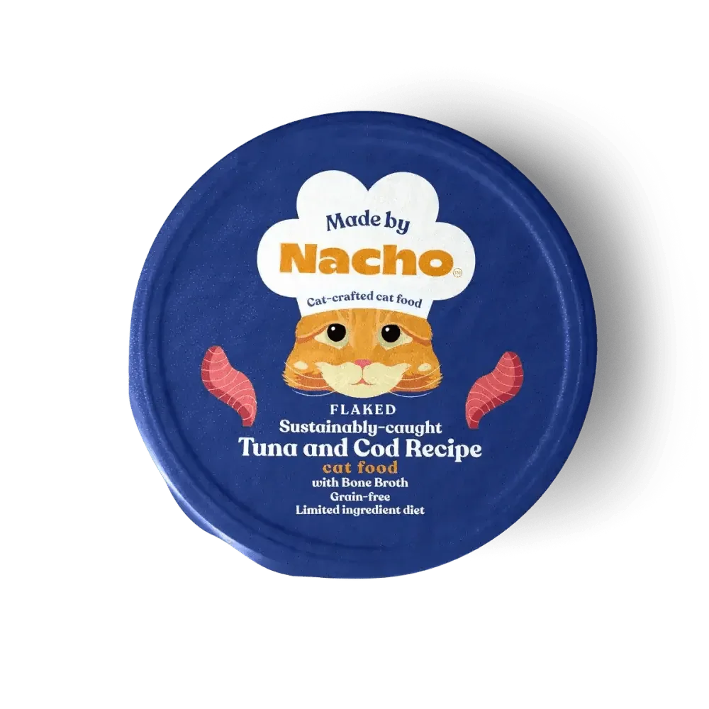 Made by Nacho Sustainably Caught Diced Tuna & Cod Recipe With Bone Broth Grain - Free Wet Cat Food 10 / 2.5 oz - Talis Us