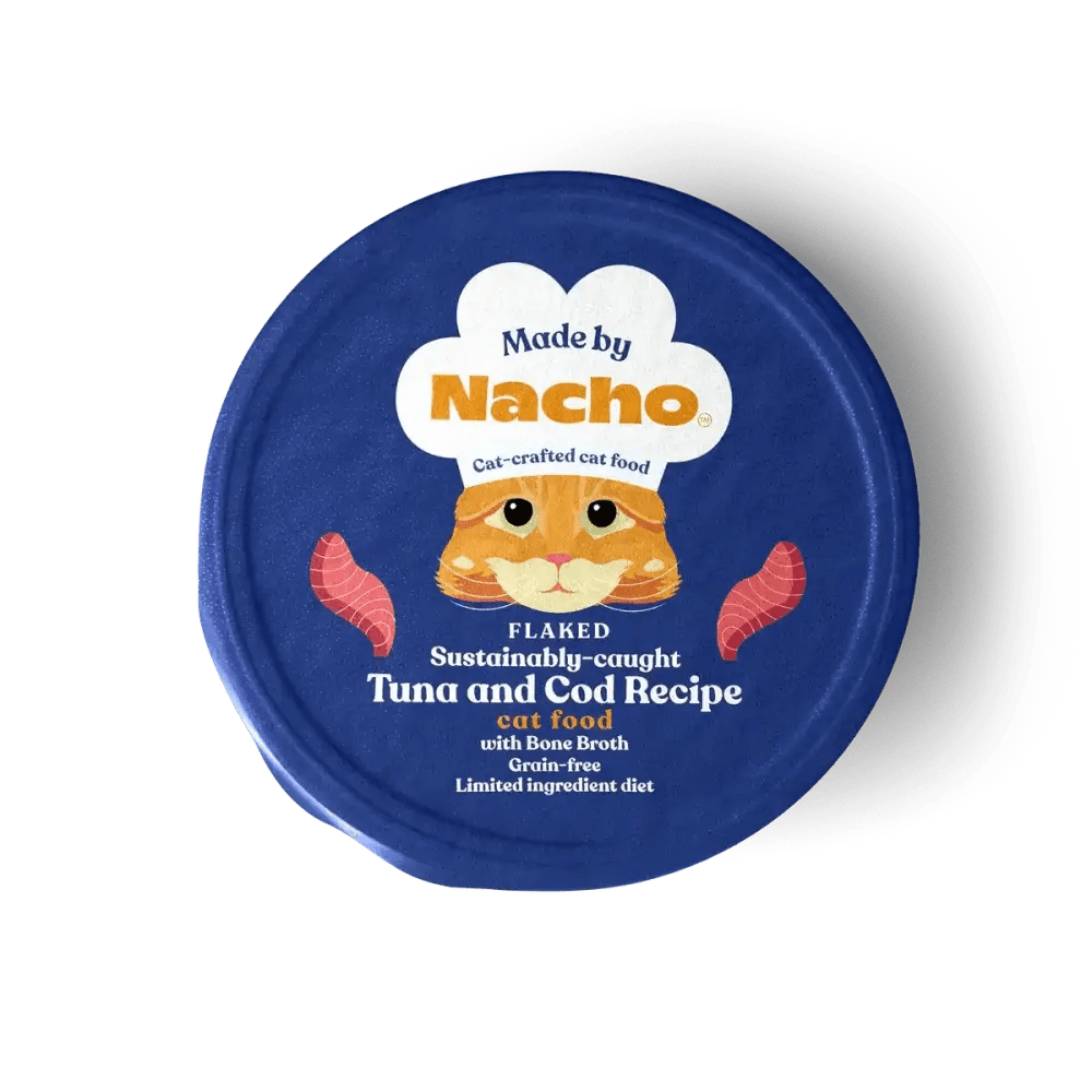 Made by Nacho Sustainably Caught Diced Tuna & Cod Recipe With Bone Broth Grain - Free Wet Cat Food 10 / 2.5 oz - Talis Us