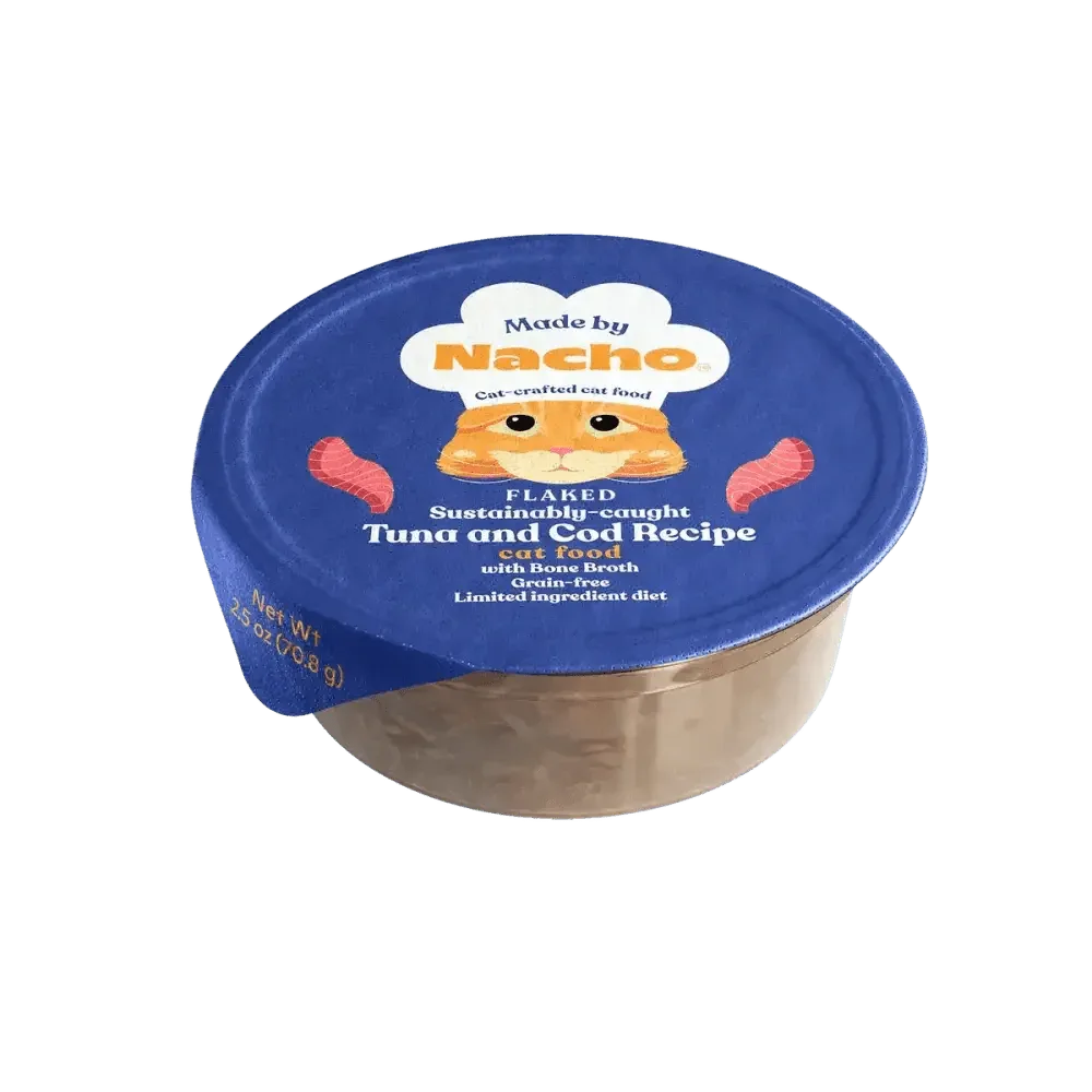 Made by Nacho Sustainably Caught Diced Tuna & Cod Recipe With Bone Broth Grain - Free Wet Cat Food 10 / 2.5 oz - Talis Us