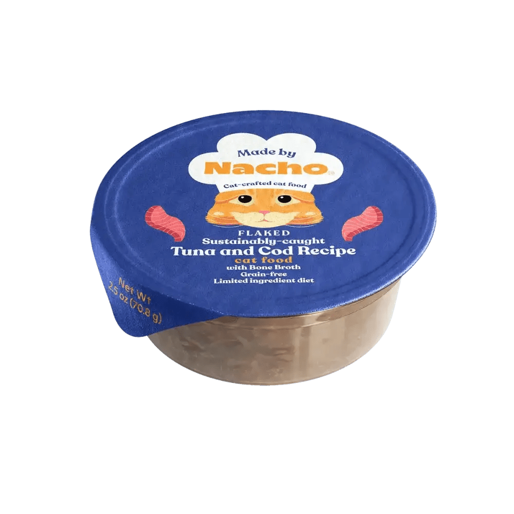 Made by Nacho Sustainably Caught Diced Tuna & Cod Recipe With Bone Broth Grain - Free Wet Cat Food 10 / 2.5 oz - Talis Us