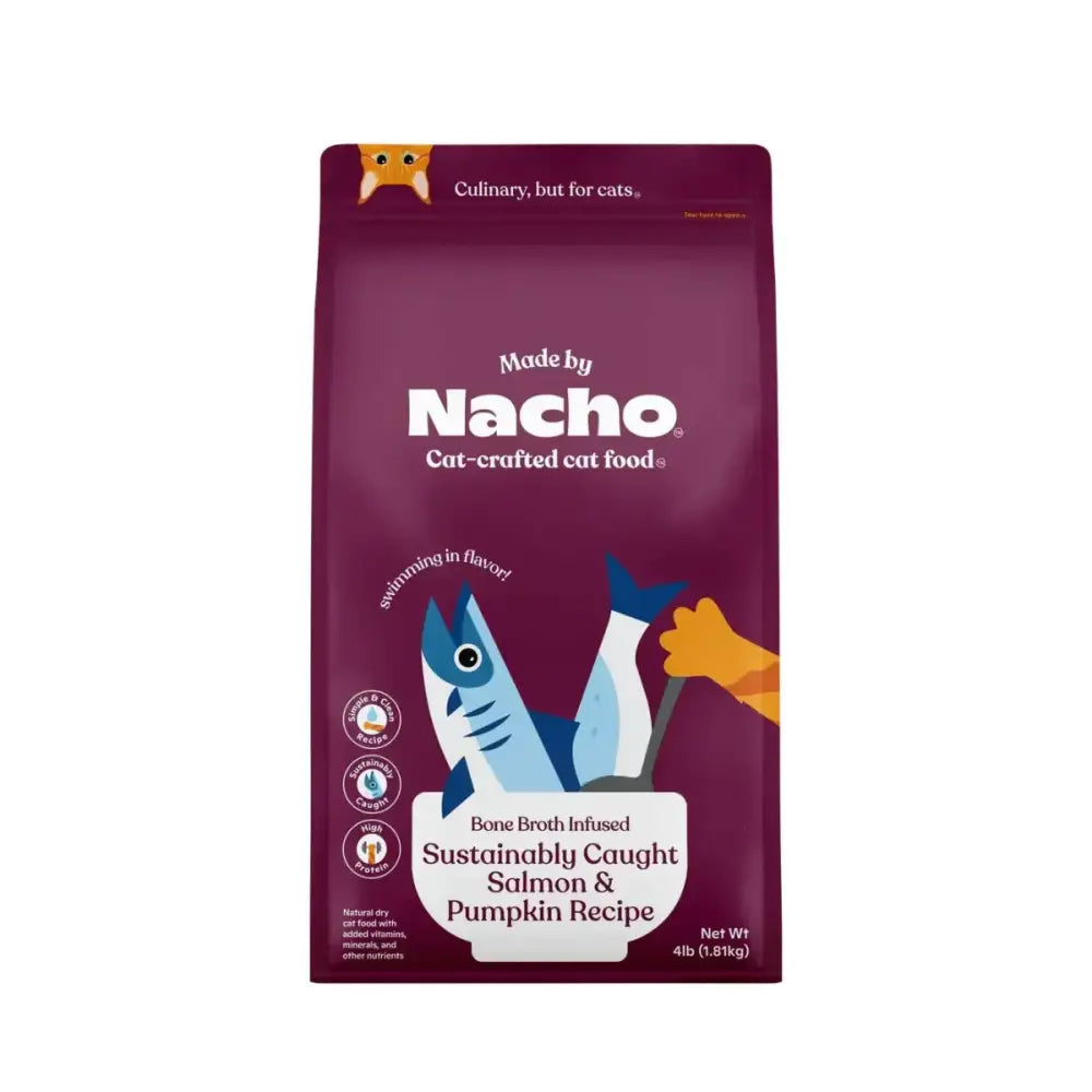Made by Nacho Bone Broth Infused Sustainably Caught Salmon & Pumpkin Recipe Dry Cat Food - Talis Us