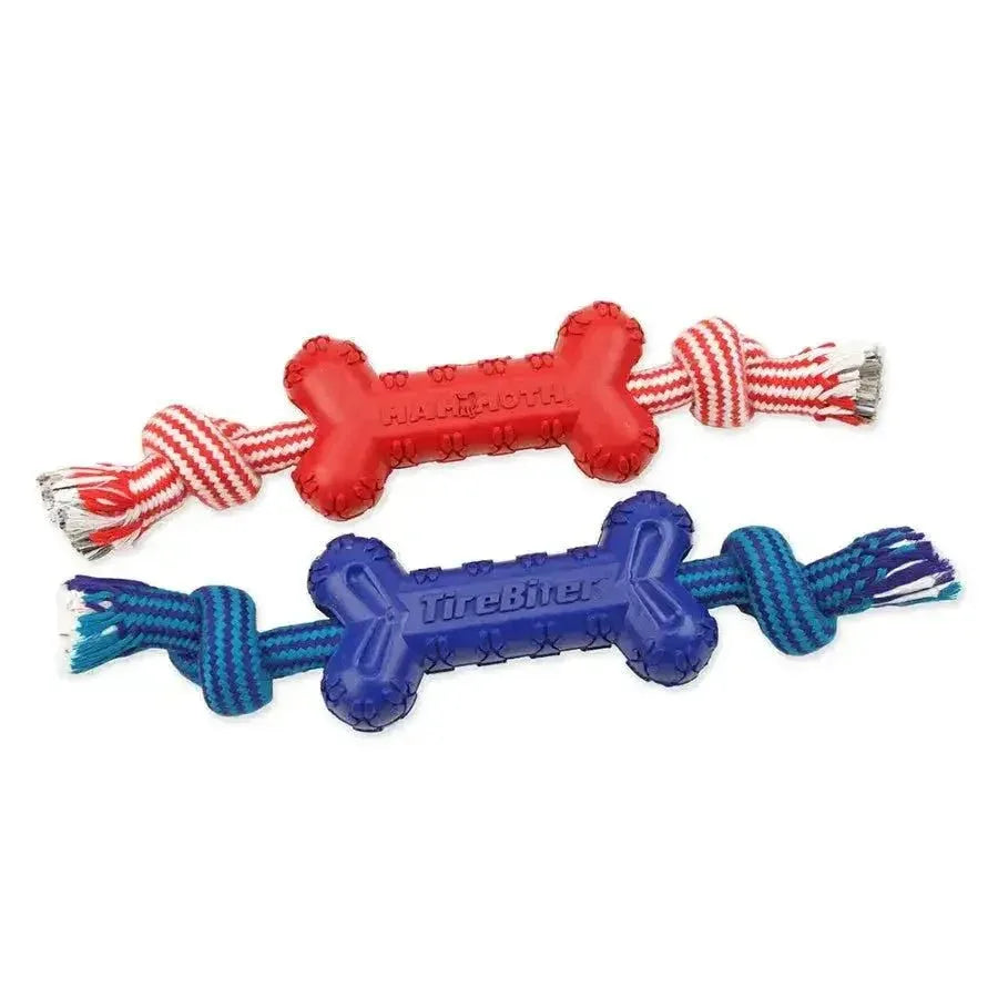 Mammoth Pet Products TireBiter Advanced Color Bone w/Extra Rope Dog Toy 7.25 in - Talis Us