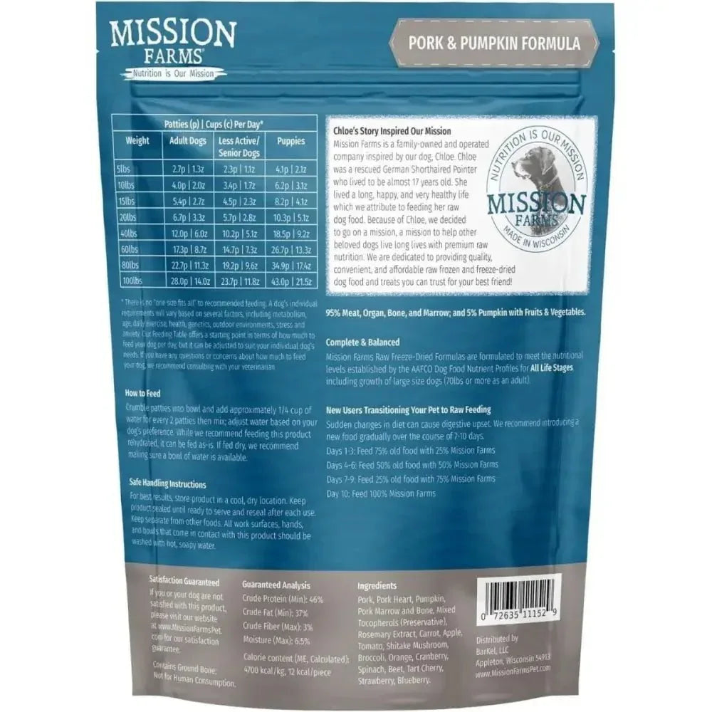 Mission Farms Cage - Free Pork & Pumpkin Adult Freeze - Dried Dog Food 14oz - Talis Us