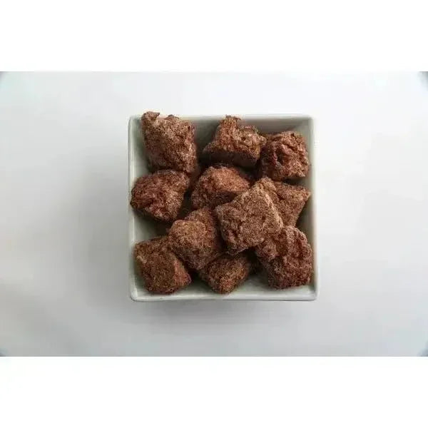 Momentum Carnivore Nutrition Freeze Dried Raw Beef Hearts in a small square bowl, showing texture and size.