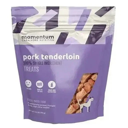 Momentum Carnivore Nutrition Freeze-Dried Pork Tenderloin Single-Ingredient Cat Treats, 2.5oz Bag.