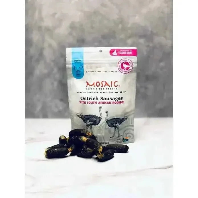 Mosaic South African Ostrich Sausages Infused with Rooibos Dog Treats - Talis Us