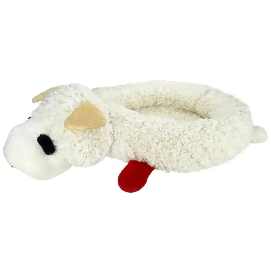 Medium-sized Multipet Lamb Chop bolster dog bed with a white plush exterior
