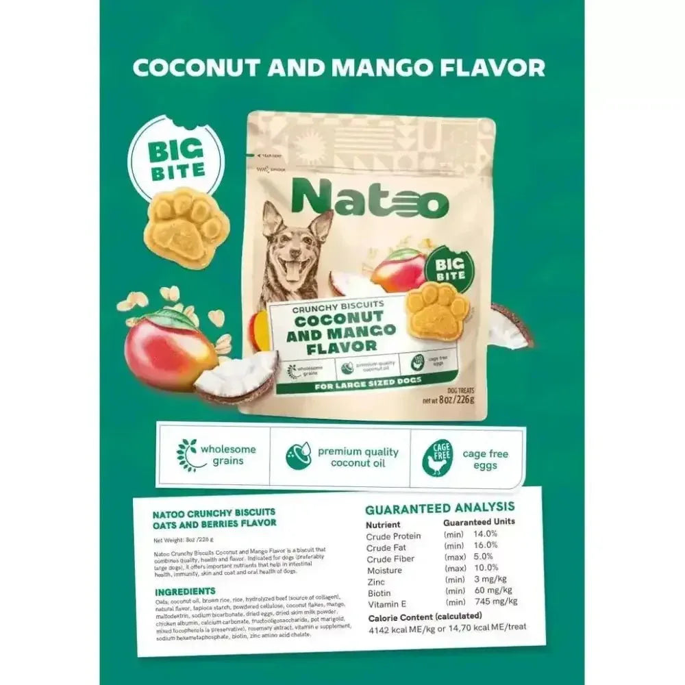Natoo Biscuits Coconut and Mango Flavor BIG BITES Dog Recipe 8 - oz - Talis Us