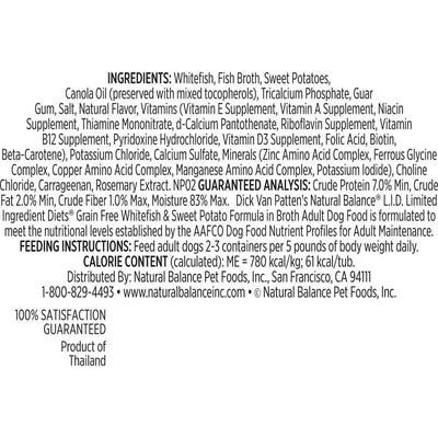 Natural Balance Pet Foods L.I.D White Fish & Sweet Potato in Broth Dog Food 24ea/2.75 oz, 24 pk Natural Balance CPD