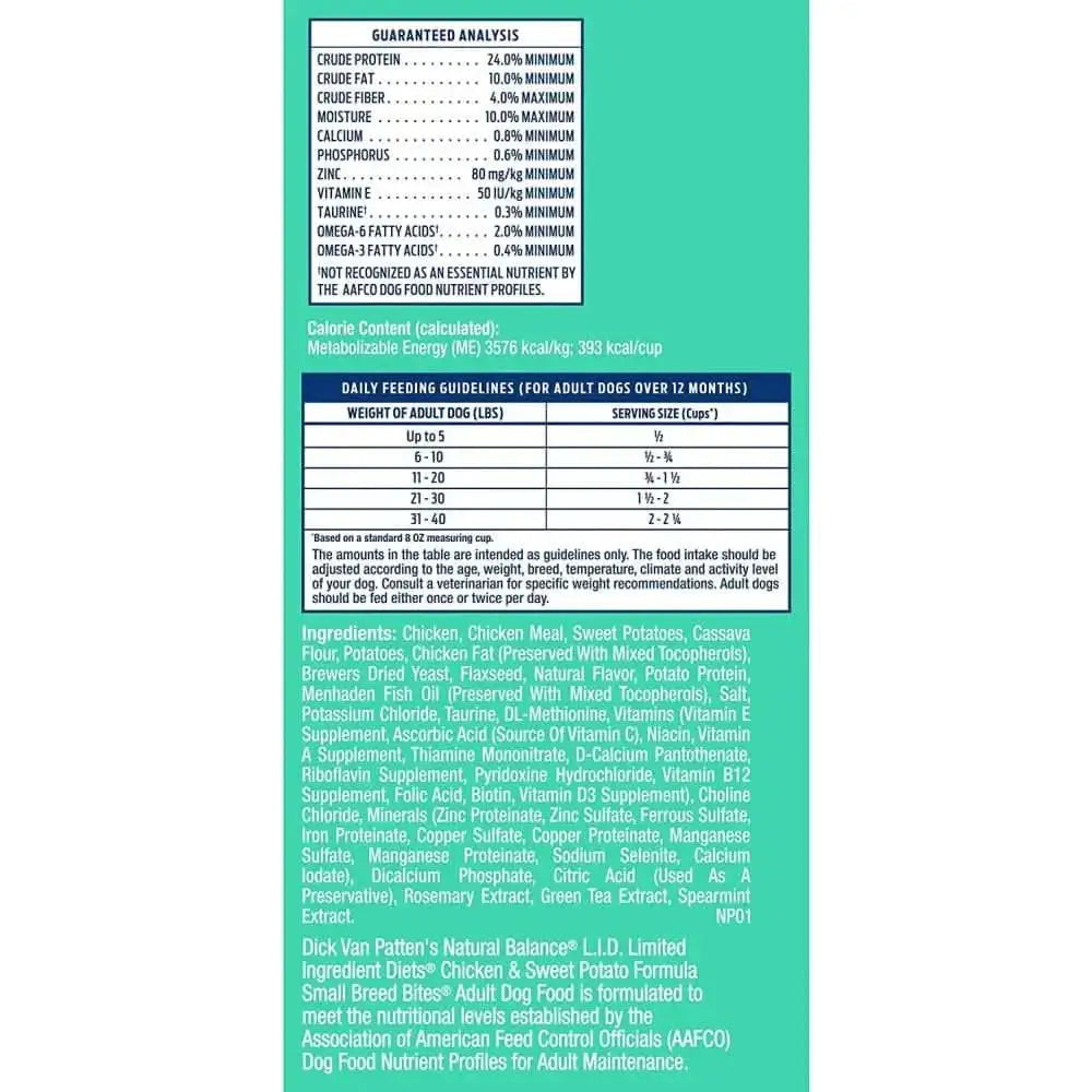 Natural Balance Pet Foods LID Chicken and Sweet Potato Small Breed Bite Dry Dog Food Natural Balance CPD