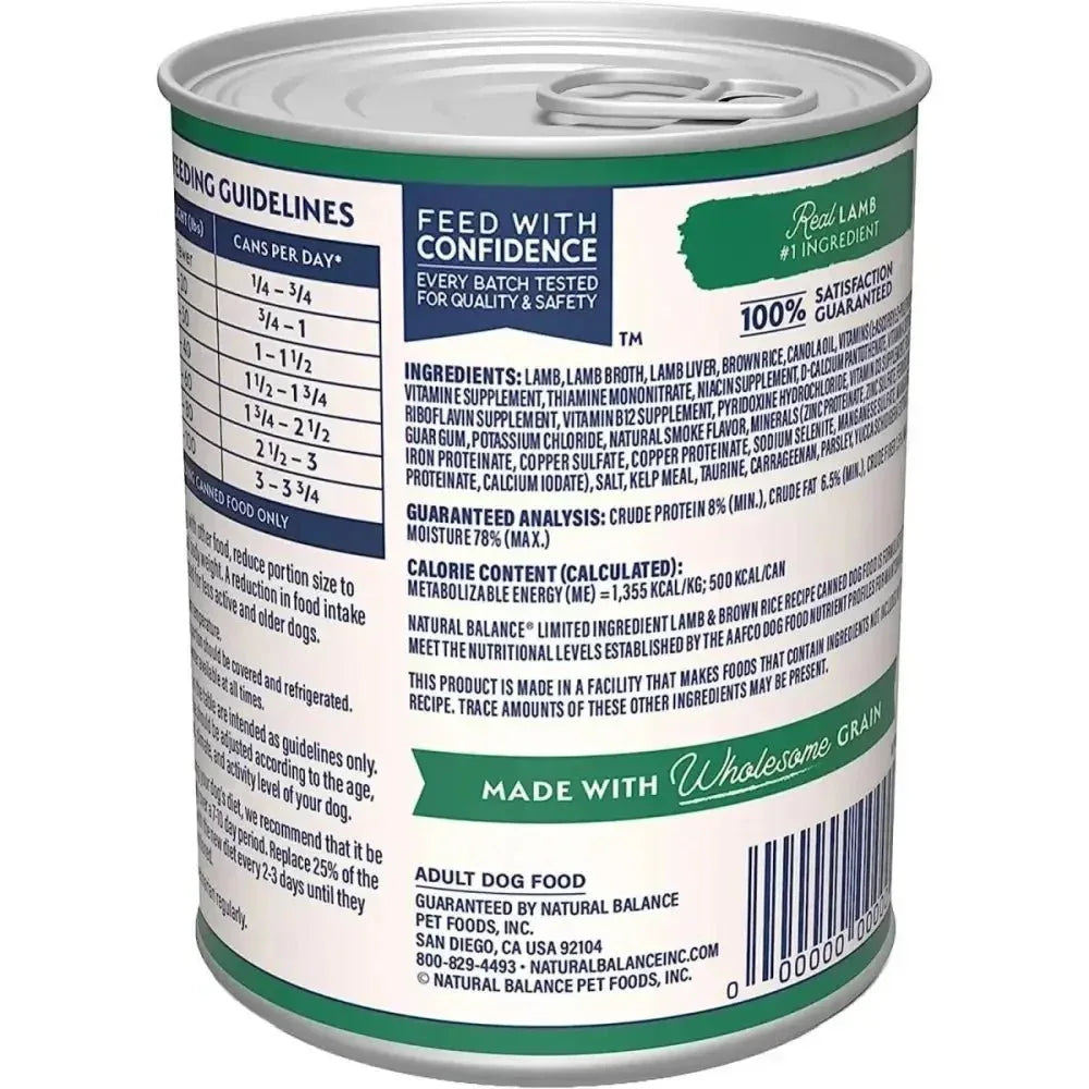 Natural Balance Pet Foods L.I.D. Lamb & Brown Rice Wet Dog Food 12ea/13 oz - Talis Us