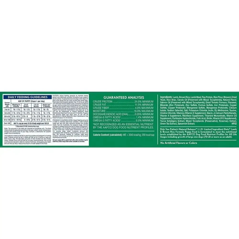 Natural Balance Pet Foods L.I.D. Puppy Dry Dog Food Lamb & Brown Rice, - Talis Us