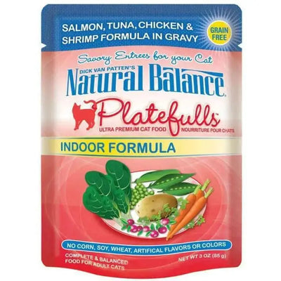 Natural Balance Pet Foods Platefulls Indoor Salmon Tuna Chicken & Shrimp in Gravy Cat Wet Food 3 oz, Natural Balance CPD