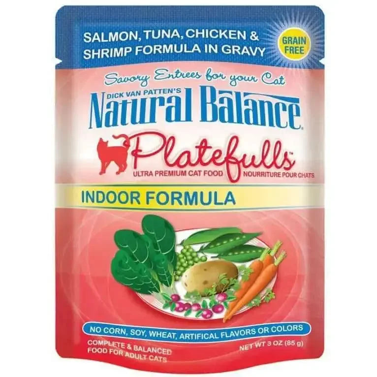 Natural Balance Pet Foods Platefulls Indoor Salmon Tuna Chicken & Shrimp in Gravy Cat Wet Food 3 oz, Natural Balance CPD