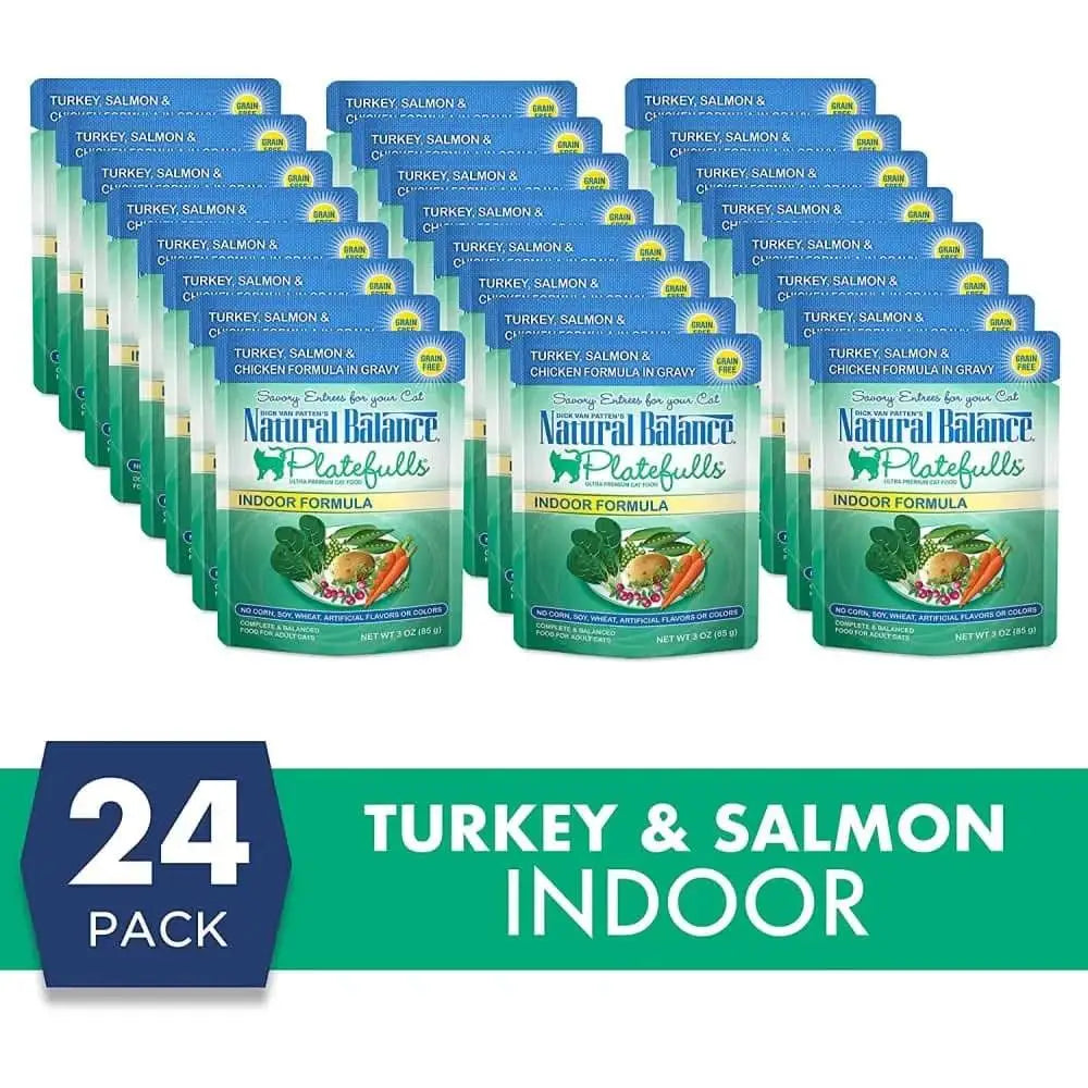 Natural Balance Pet Foods Platefulls Indoor Turkey Salmon & Chicken in Gravy Cat Wet Food 3 oz, 24 Natural Balance CPD