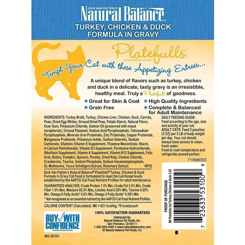 Natural Balance Pet Foods Platefulls Turkey Chicken & Duck Formula in Gravy Cat Wet Food 3 oz, 24 pk Natural Balance CPD