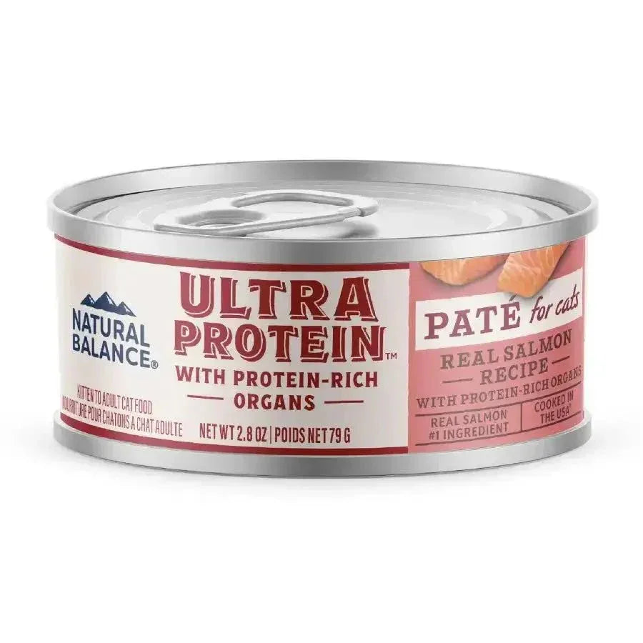 Natural Balance Ultra Protein Real Salmon Recipe Pate Canned Cat Food with Protein-Rich Organs, 2.8 oz can.