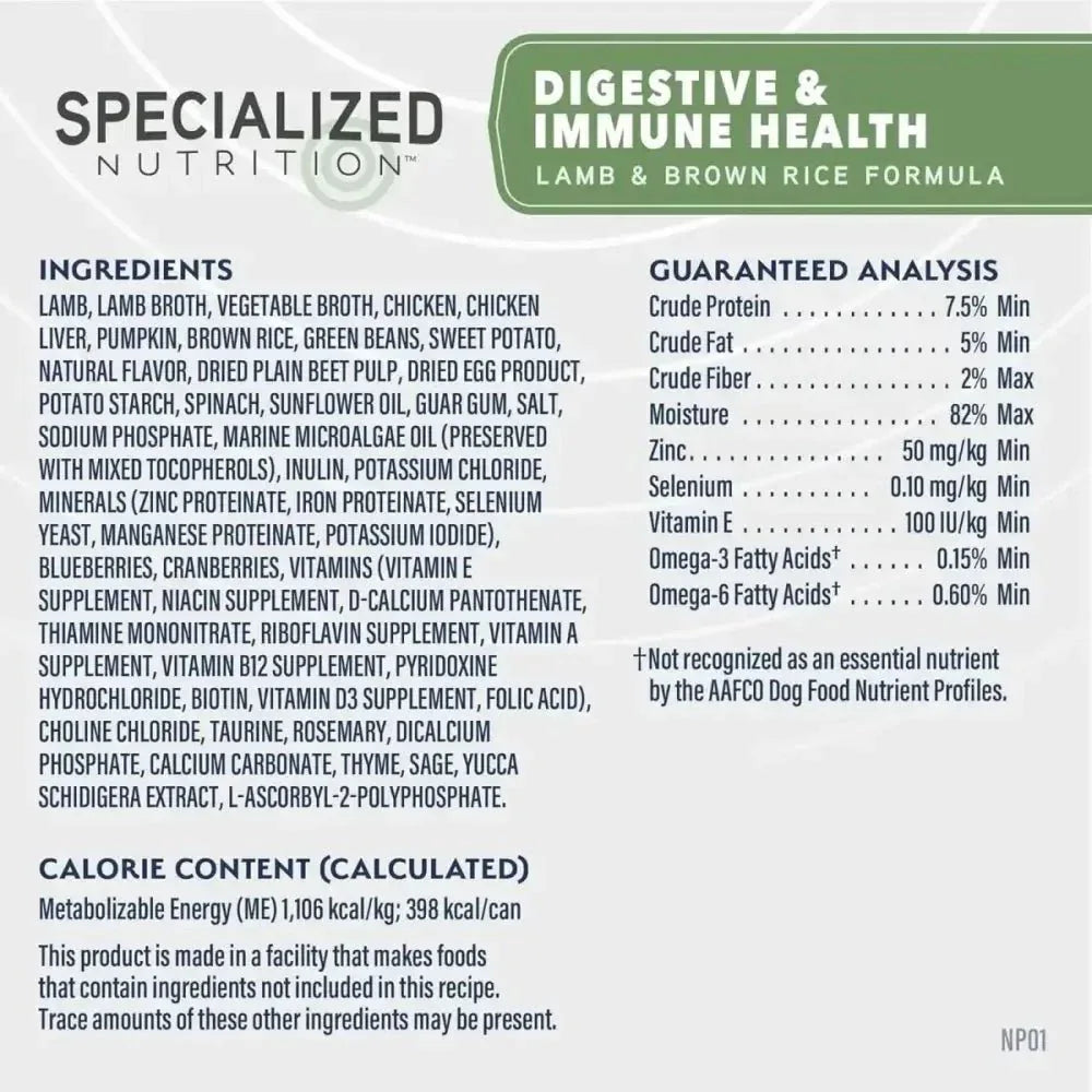 Natural Balance Specialized Nutrition Digestive & Immune Health Adult Lamb & Brown Rice Formula Wet Dog Food, 12ea/12.7 oz - Talis Us