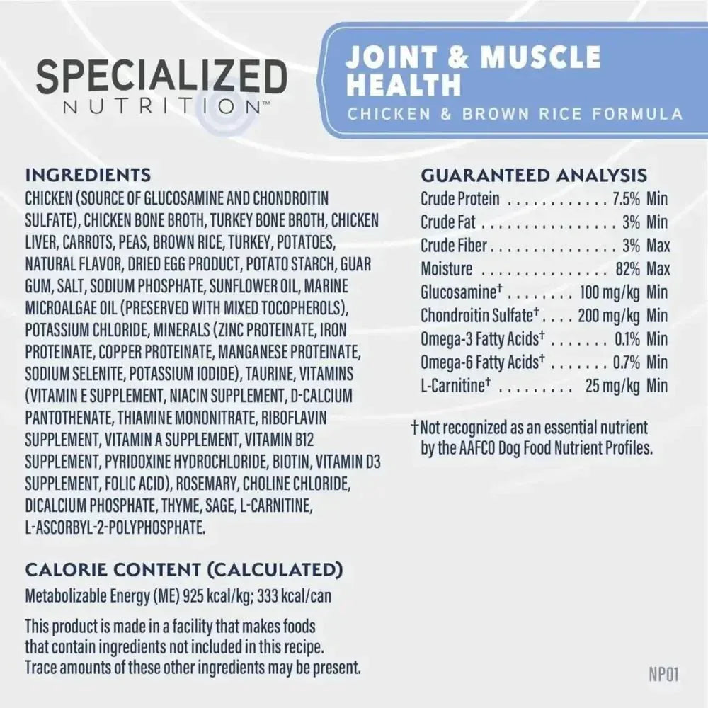 Natural Balance Specialized Nutrition Joint & Muscle Health Adult Chicken & Brown Rice Formula Wet Dog Food 12ea/12.7 oz - Talis Us