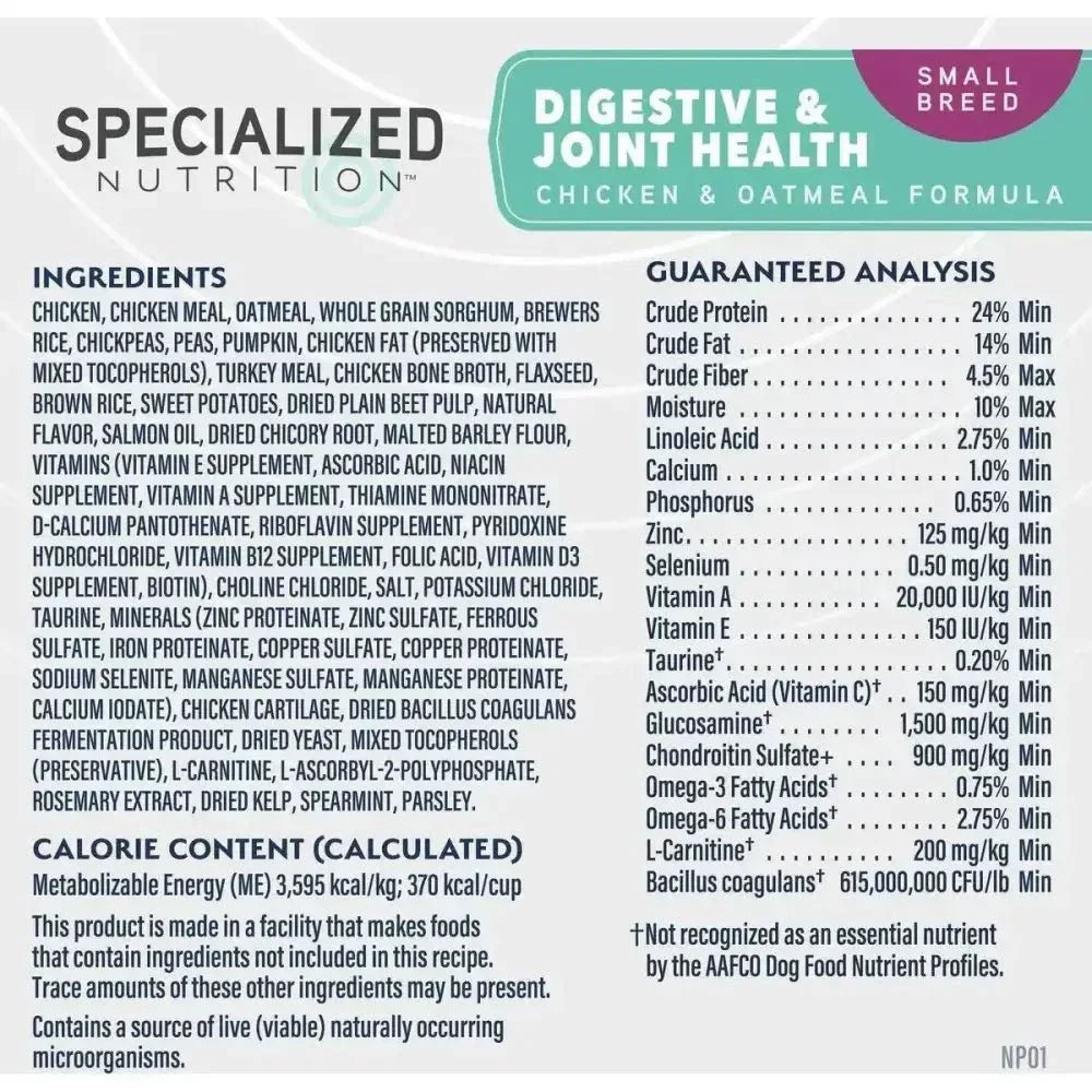 Natural Balance Specialized Nutrition Small Breed Digestive & Joint Health Chicken & Oatmeal Dry Dog Food - Talis Us