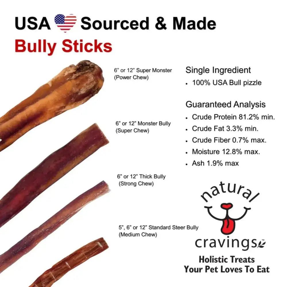 Natural Cravings USA Beef Bully Steer Stix Dog Chew Treat 12 oz - Talis Us
