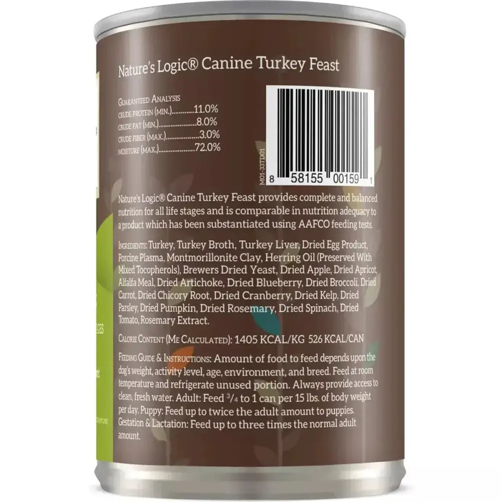 Nature's Logic Canine Turkey Feast Grain-Free Canned Dog Food 13.2 oz Case of 12 Nature's Logic