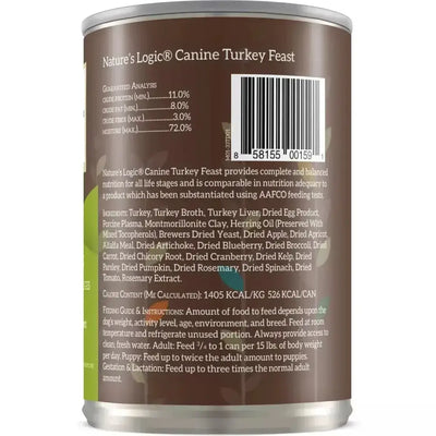 Nature's Logic Canine Turkey Feast Grain-Free Canned Dog Food 13.2 oz Case of 12 Nature's Logic