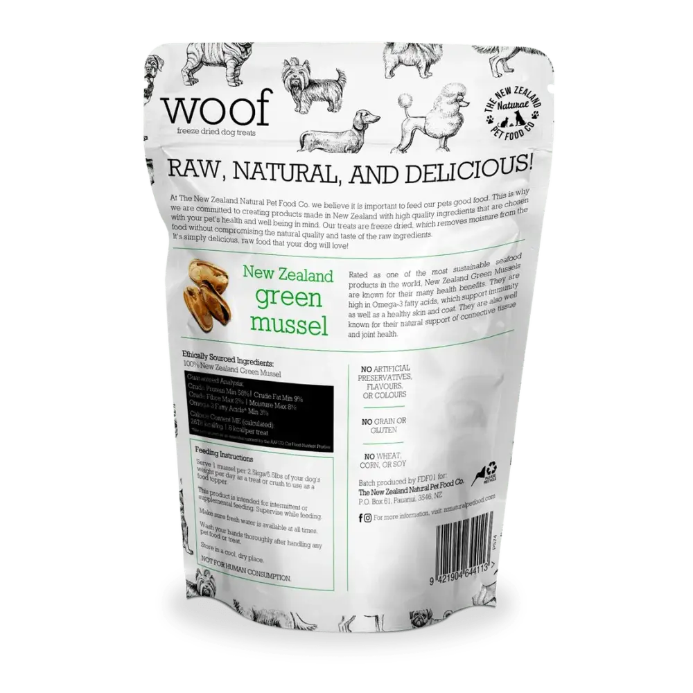 The New Zealand Natural Pet Food Co Woof Green Mussel Dog Treats 1.76oz - Talis Us