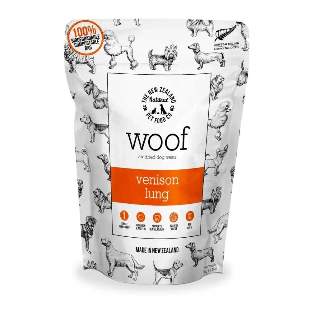 The New Zealand Natural Pet Food Co Woof Venison Lung Dog Treats 1.76oz - Talis Us