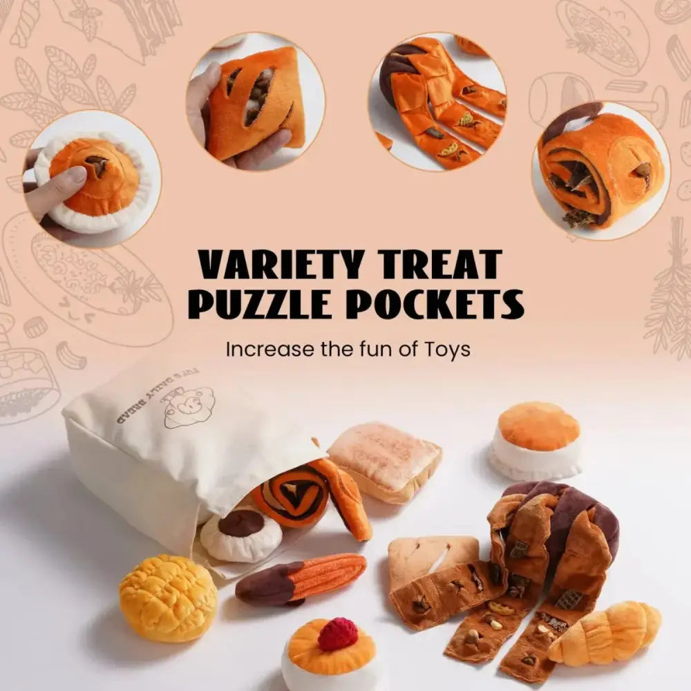 Nocciola 10 - Pack Crinkle & Squeaky Bread Dog Toys with Treat Bag - Talis Us