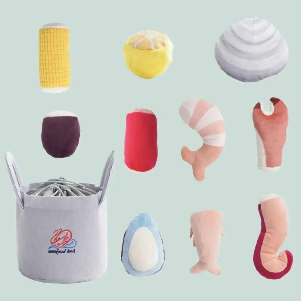 Nocciola 10 - Piece Seafood Boil Dog Toy Set with Squeakers & Crinkle Sounds - Talis Us